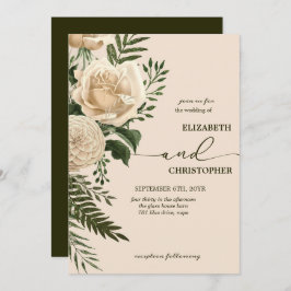Convites Elegante Floral Greenery e Buquês de Creme Casamen