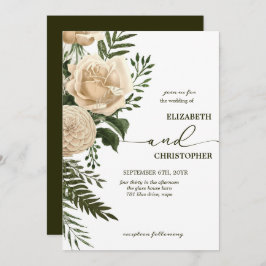 Convites Elegante Floral Greenery e Buquês de Creme Casamen