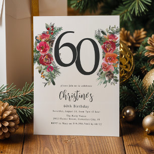 Convites Elegante Floral Laranja e Vermelho de 60º Aniversá