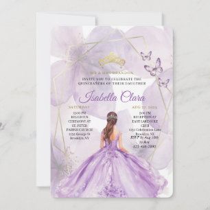 Convites Elegante Floral Lavanda Quinceañera Dourado Redond