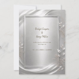 Convites Elegante Floral Metálico Prata Brilho de Casamento
