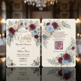 Convites Elegante Floral Moderno Código QR Casamento Tudo E