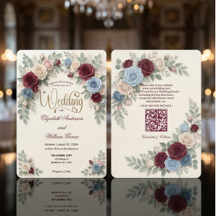 Convites Elegante Floral Moderno Código QR Casamento Tudo E