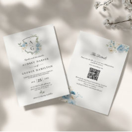 Convites Elegante Floral Monograma Crista Azul Poeirento Ca