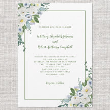 Elegante Floral Noiva Aquarela Branco Verde Chic