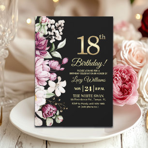 Convites Elegante Floral Ouro 18 Aniversário