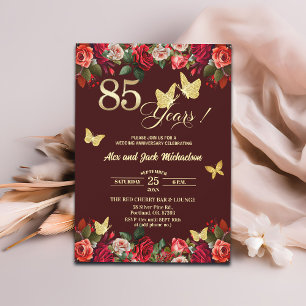 Convites Elegante Floral Ouro 85º Aniversário de Casamento
