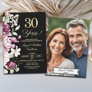 Convites Elegante Floral Ouro Aniversário de 30 Anos de Cas