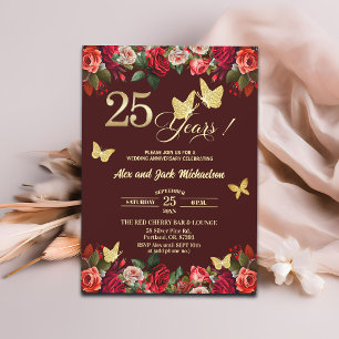 Convites Elegante Floral Ouro Aniversário de Casamento de 2