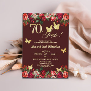 Convites Elegante Floral Ouro Aniversário de Casamento de 7