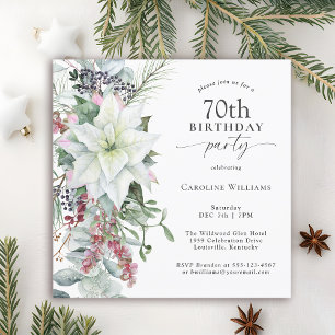 Convites Elegante Floral Poinsettia Dezembro 70 Aniversário