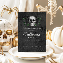 Convites Elegante Floral Preto Gótico Halloween Caveira
