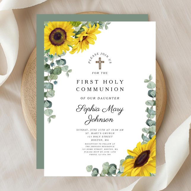 Convites Elegante Floral Primeira Comunhão Santa (Elegant Floral First Holy Communion Invitation)