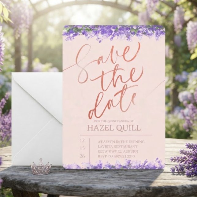 Convites Elegante Floral Quinceañera Salve a Data (Criador carregado)