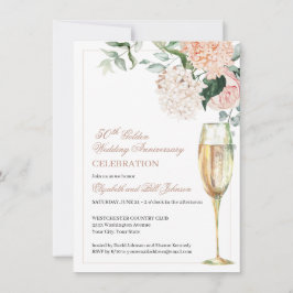 Convites Elegante Floral Rosa 50º Aniversário de Casamento