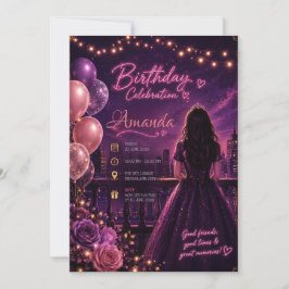 Convites Elegante Floral Rosa Aniversário de 16 anos