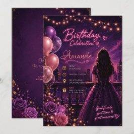 Convites Elegante Floral Rosa Aniversário de 16 anos