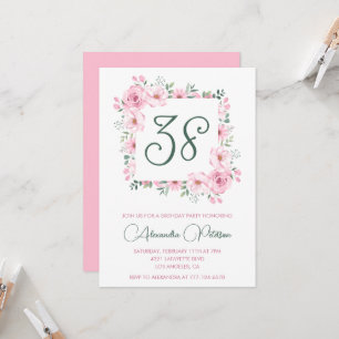 Convites Elegante Floral Rosa Aquarela 38º aniversário