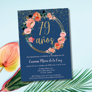 Convites Elegante Floral Rosa Azul Espanhol Aniversário de