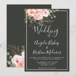 Convites Elegante Floral Rosa Bege Botânico Moderno Casamen