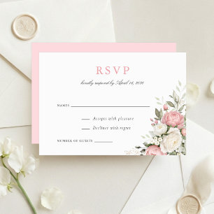 Convites Elegante Floral Rosa Bege Vegetação Casamento RSVP