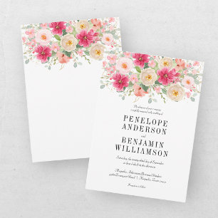 Convites Elegante Floral Rosa Brilhante em Aquarela para Ca