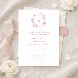 Convites Elegante Floral Rosa Crest de Hydrangea Casamento