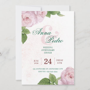Convites Elegante Floral Rosa de Aniversário de Casamento 