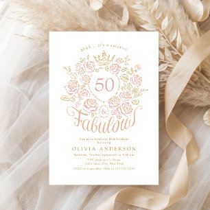 Convites Elegante Floral Rosa & Dourado 50 & Fabuloso Anive