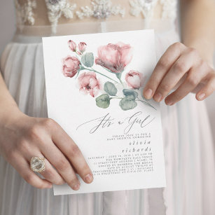 Convites Elegante Floral Rosa Dusty É um Chá de fraldas