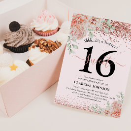 Convites Elegante Floral Rosa e Brilho Aniversário de 16 an