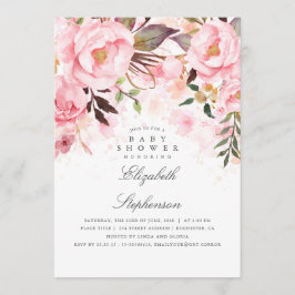 Convites Elegante Floral Rosa e Chá de fraldas Moderno