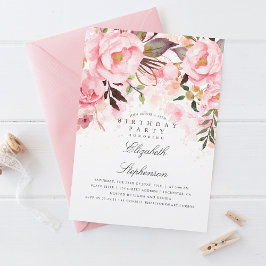 Convites Elegante Floral Rosa e Festa de aniversário Modern
