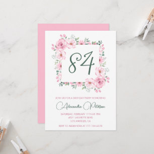 Convites Elegante Floral Rosa em Aquarela para 84º aniversá