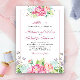 Convites Elegante Floral Rosa em Aquarela para Casamento Mu