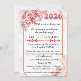 Convites Elegante Floral Rosa em Aquarela para Formatura
