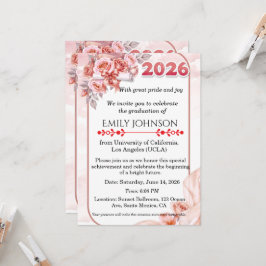 Convites Elegante Floral Rosa em Aquarela para Formatura