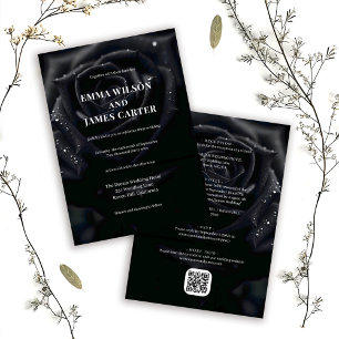 Convites Elegante Floral Rosa Meia-Noite Tudo em Um Casamen