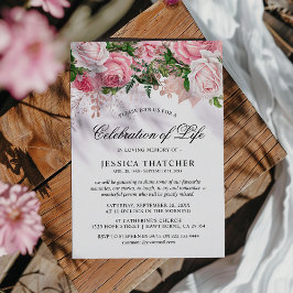 Convites Elegante Floral Rosa Memorial | Celebração da Vida