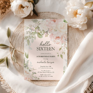 Convites Elegante Floral Rosa 'Olá Dezesseis' Aniversário d