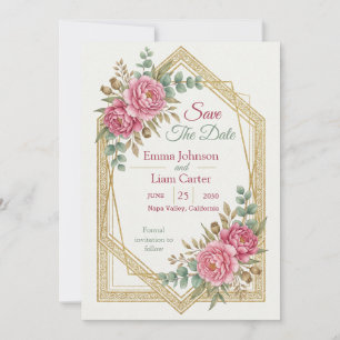 Convites Elegante Floral Rosa Save the Date
