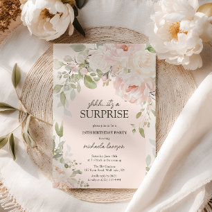 Convites Elegante Floral Rosa Shhh..É um Aniversário Surpre