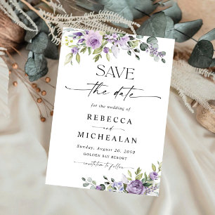 Convites Elegante Floral Roxo Casamento Salve A Data