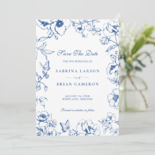 Convites Elegante Floral Royal Blue Jardim Salve a Data