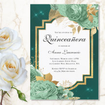 Elegante Floral Salvia Verde Esmeralda Quinceanera