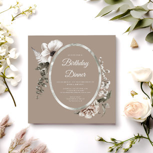 Convites Elegante Floral Taupe Beige Birthday - Partido Jan