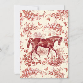 Convites Elegante Floral Toile Vintage Rústico Vermelho Cav