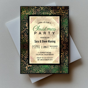 Convites Elegante floral verde falso dourado Natal