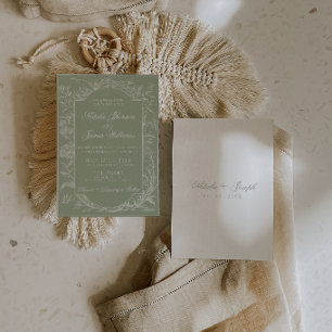 Convites Elegante Floral Verde Musgo Boho Botânico Casament