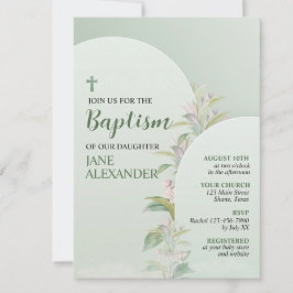 Convites Elegante Floral Verde Pastel Batismo